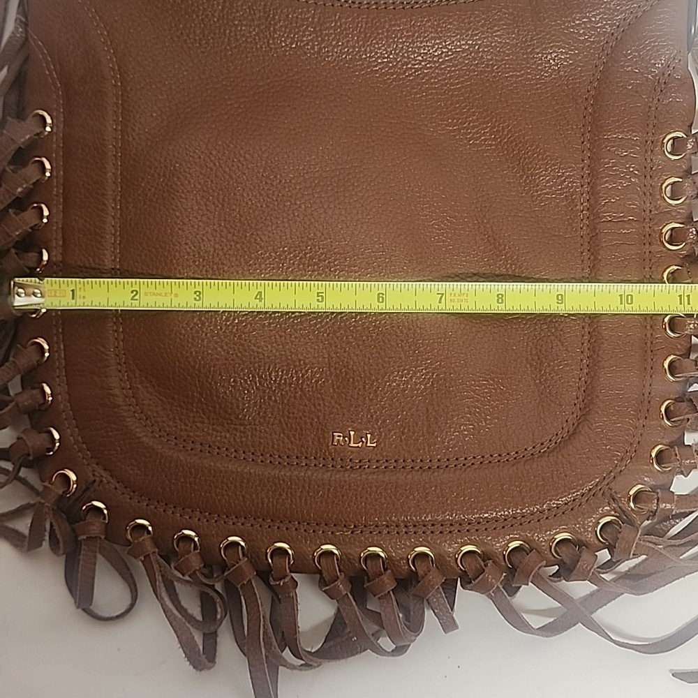 Lauren Ralph Lauren Leather Brown Fringe Crossbody Hobo Saddle Shoulder Bag - Picture 11 of 12